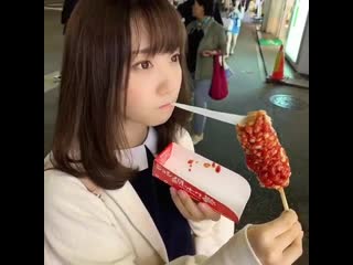 cute japanese girl and cheese fast food